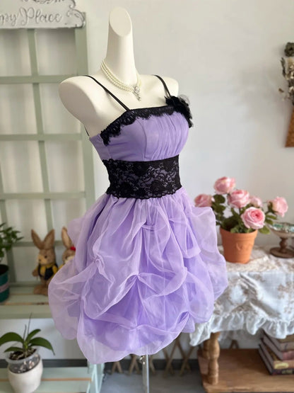 Spaghetti Straps Lilac Tulle Short Birthday Dress  P2660