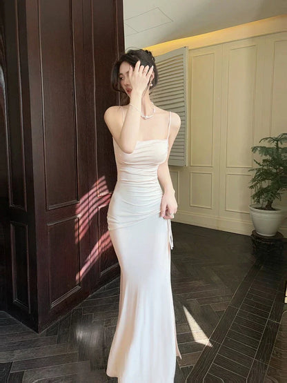Spaghetti Straps Mermaid Pink Prom Dress  P730