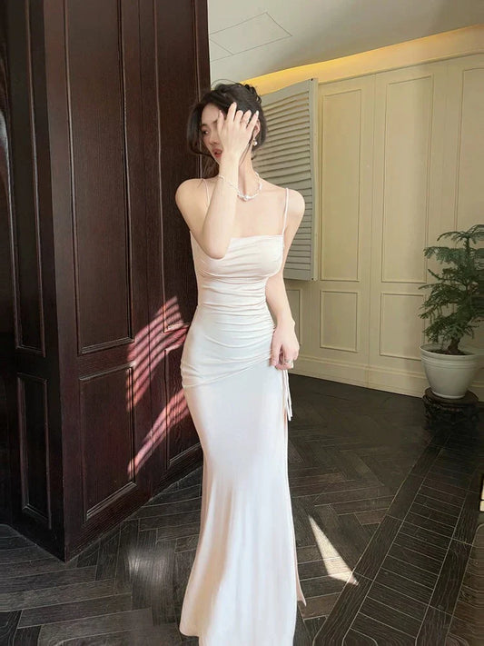 Spaghetti Straps Mermaid Pink Prom Dress  P730
