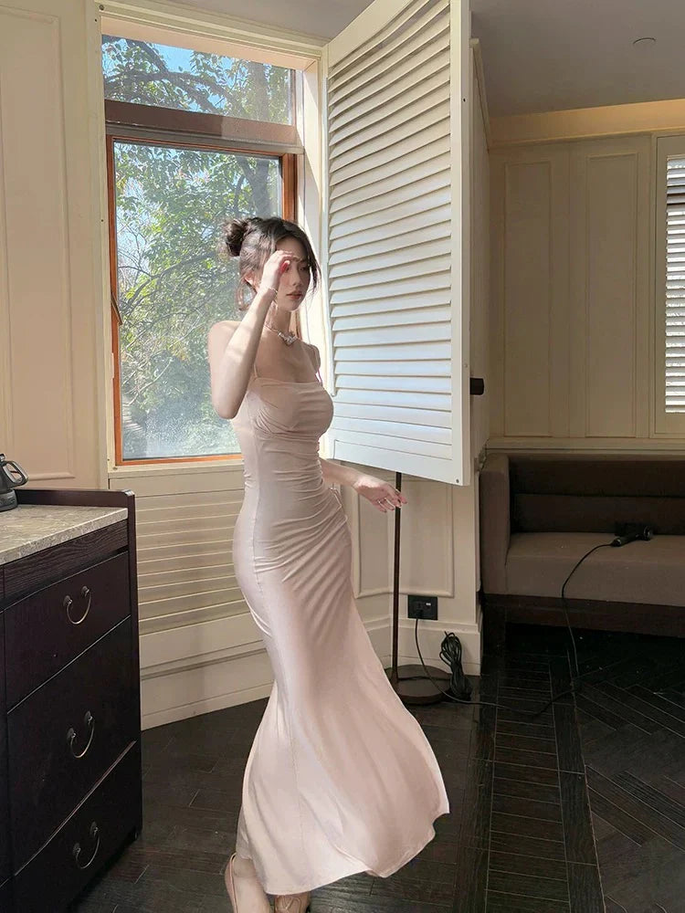 Spaghetti Straps Mermaid Pink Prom Dress  P730