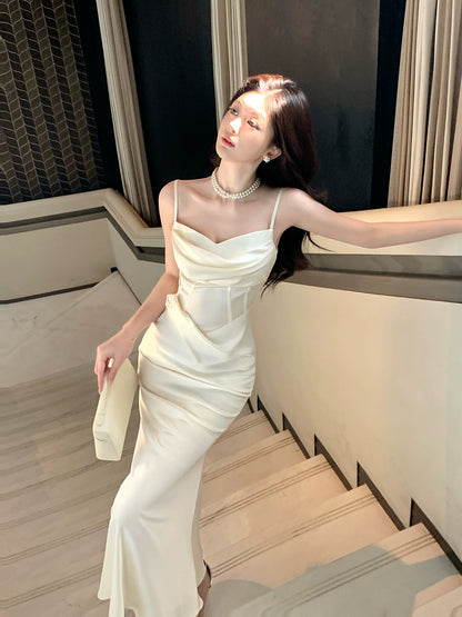 Spaghetti Straps Mermaid Satin Evening Dress Formal Graduation Dress  P1614
