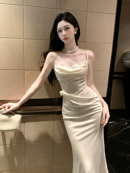 Spaghetti Straps Mermaid Satin Evening Dress Formal Graduation Dress  P1614