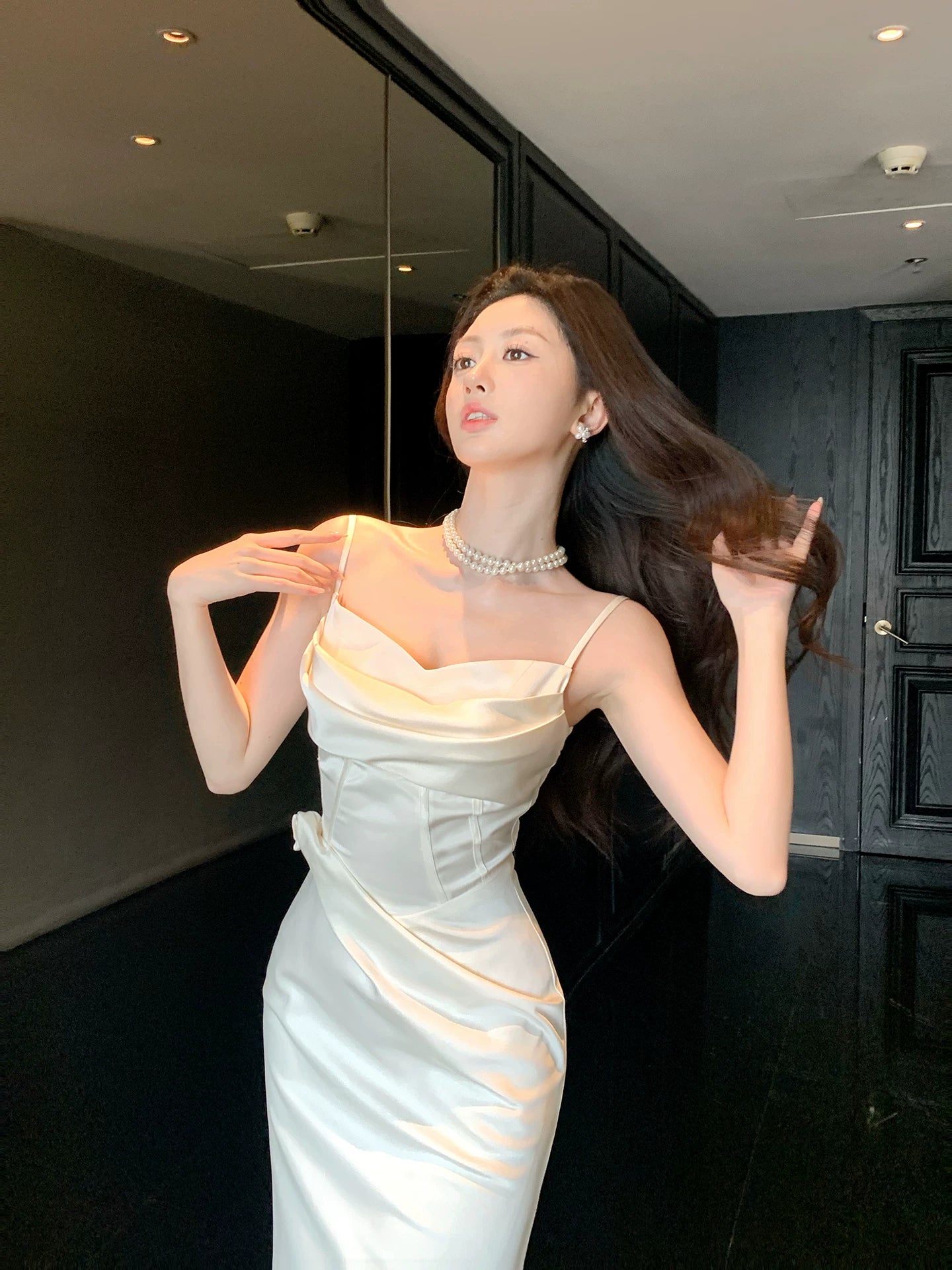 Spaghetti Straps Mermaid Satin Evening Dress Formal Graduation Dress  P1614