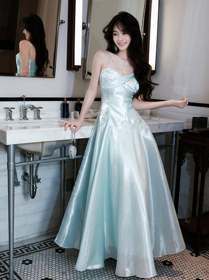 Spaghetti Straps Mint Green A Line Prom Dress  P746