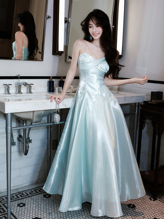Spaghetti Straps Mint Green A Line Prom Dress  P746