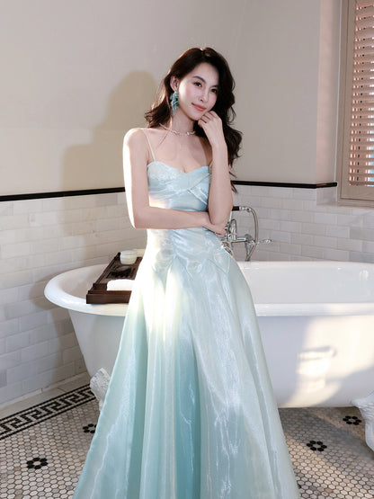 Spaghetti Straps Mint Green A Line Prom Dress  P746