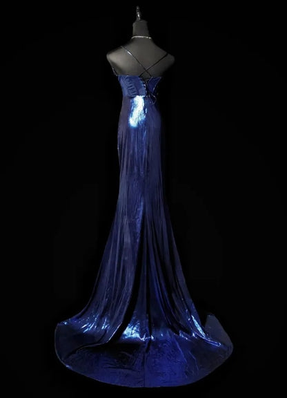 Spaghetti Straps Navy Blue Formal Prom Dress Mermaid Evening Dress  P1779