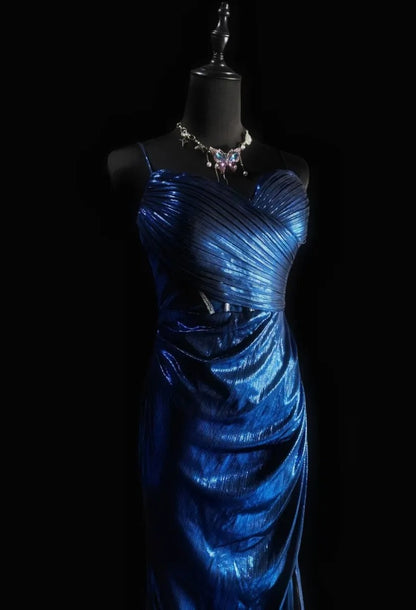 Spaghetti Straps Navy Blue Formal Prom Dress Mermaid Evening Dress  P1779