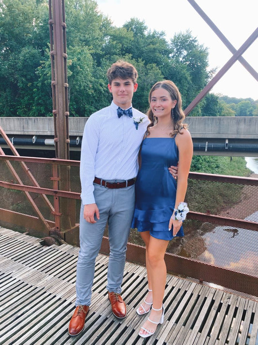 Spaghetti Straps Navy Blue Satin Ruffled Homecoming Dress  P2015