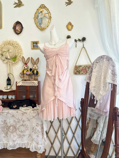 Spaghetti Straps Pink Chiffon Homecoming Dress Retro Birthday Dress  P2134