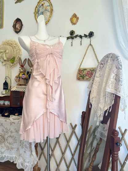 Spaghetti Straps Pink Chiffon Homecoming Dress Retro Birthday Dress  P2134