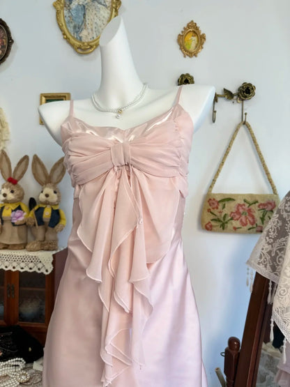 Spaghetti Straps Pink Chiffon Homecoming Dress Retro Birthday Dress  P2134