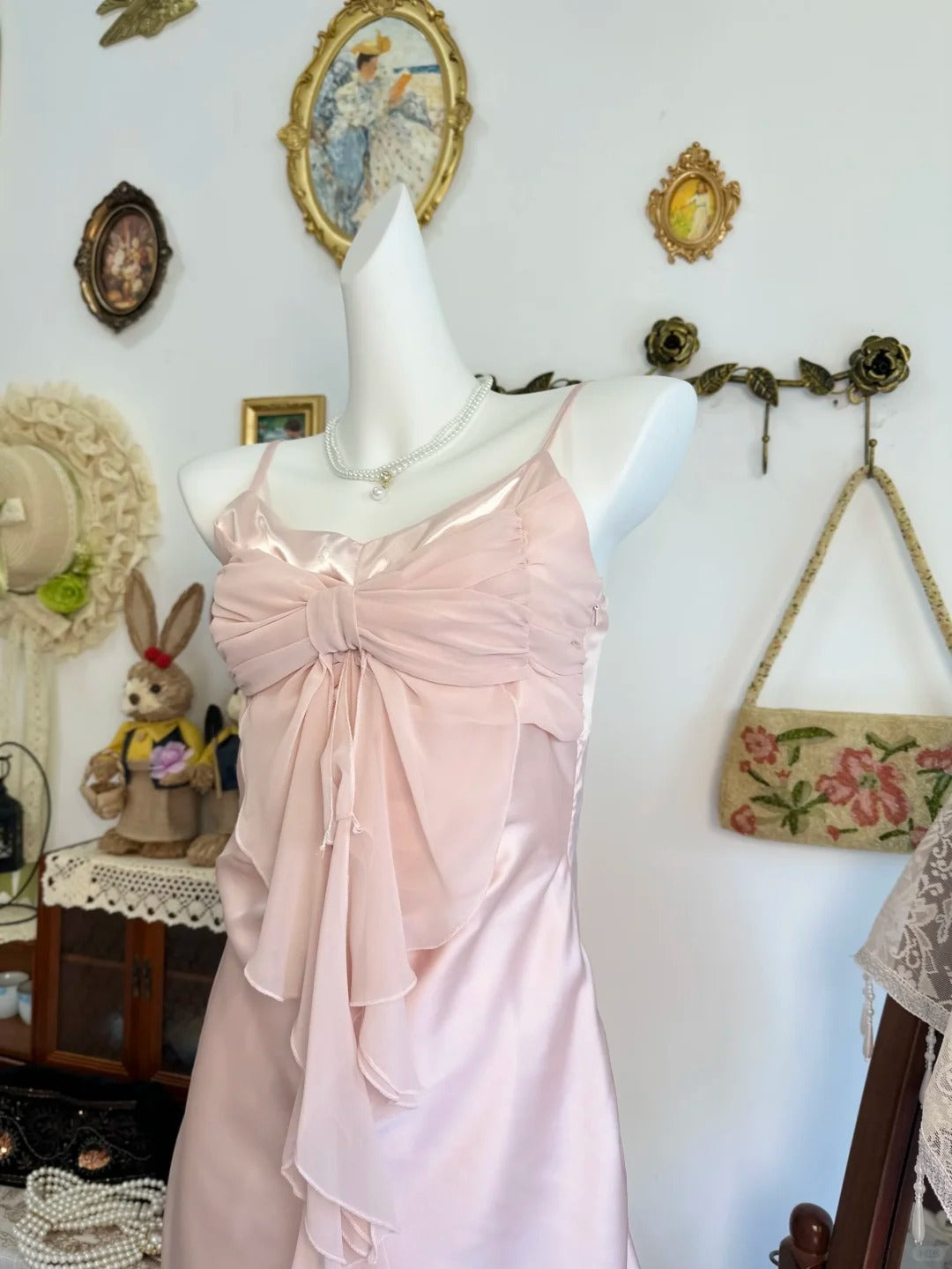 Spaghetti Straps Pink Chiffon Homecoming Dress Retro Birthday Dress  P2134
