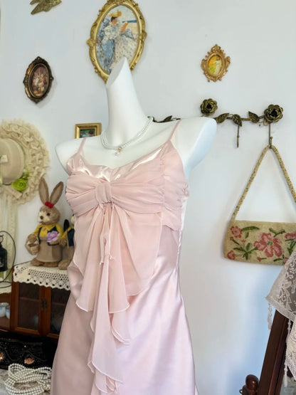 Spaghetti Straps Pink Chiffon Homecoming Dress Retro Birthday Dress  P2134