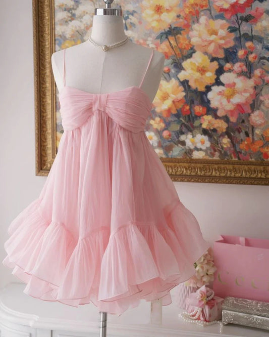 Spaghetti Straps Pink Homecoming Dress Short Birthday Dress  P1570
