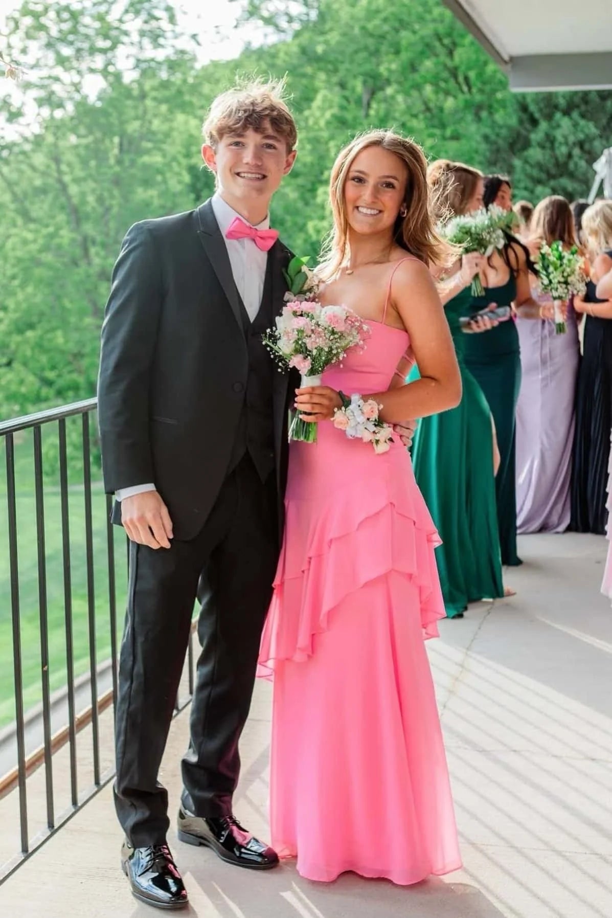 Spaghetti Straps Pink Ruffled Long Wedding Guest Dress  P2597