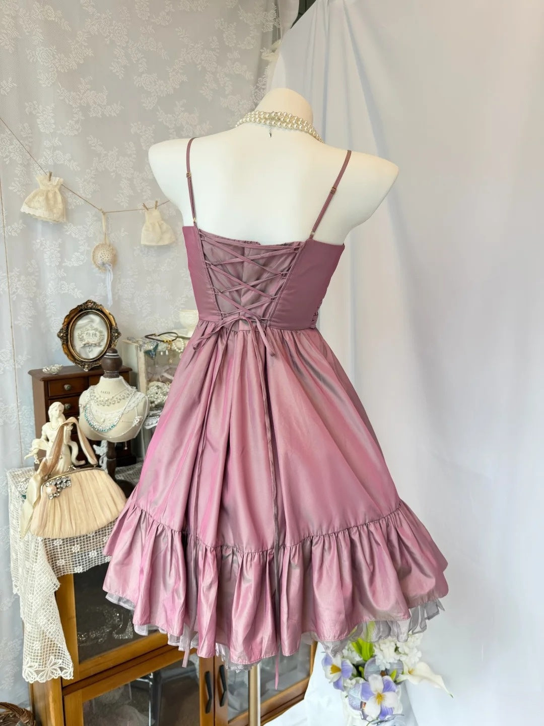 Spaghetti Straps Pink Taffeta A Line Homecoming Dress  P1860