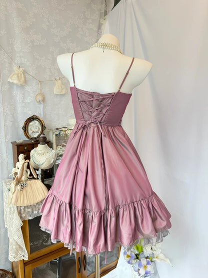 Spaghetti Straps Pink Taffeta A Line Homecoming Dress  P1860