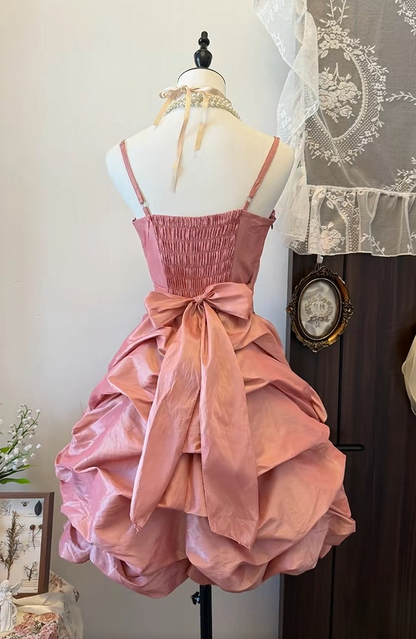 Spaghetti Straps Pink Taffeta Homecoming Dress Sweet Birthday Dress  P2021