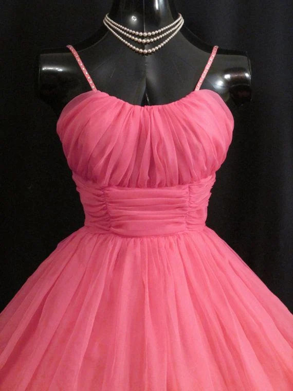 Spaghetti Straps Pink Tulle Homecoming Dress   P2113