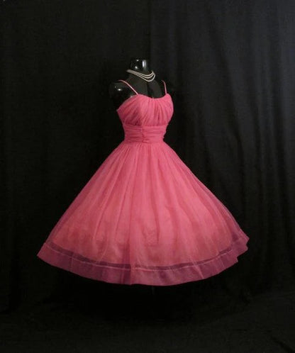 Spaghetti Straps Pink Tulle Homecoming Dress   P2113