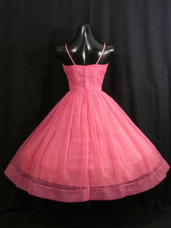 Spaghetti Straps Pink Tulle Homecoming Dress   P2113