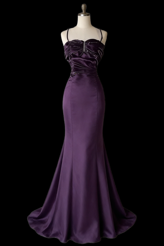 Spaghetti Straps Purple Mermaid Prom Dress Sexy Evening Dress  P914