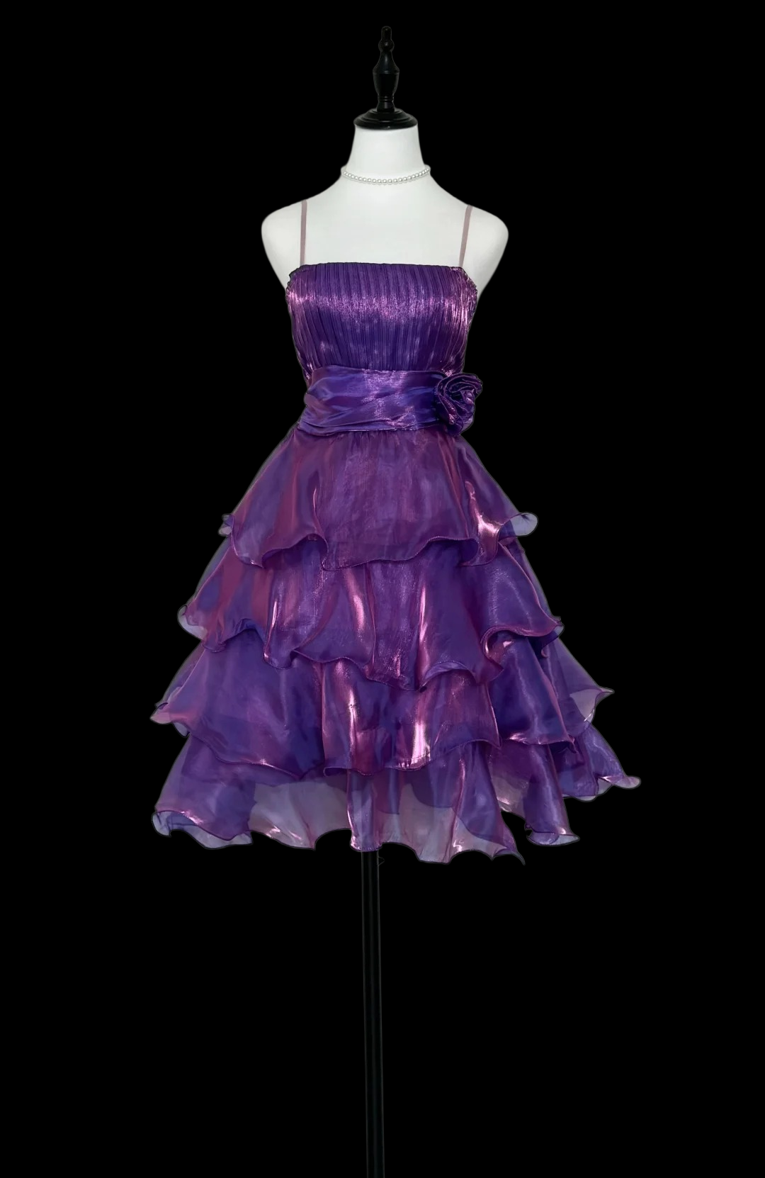 Spaghetti Straps Purple Ruffled Homecoming Dress Short Layered Birthday Dress   P1935