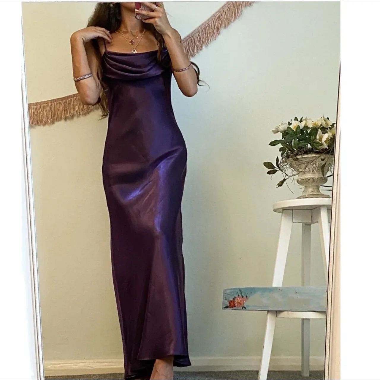 Spaghetti Straps Purple Sheath Prom Dress Satin Evening Dress P720