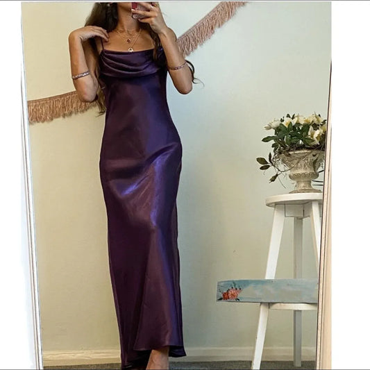 Spaghetti Straps Purple Sheath Prom Dress Satin Evening Dress P720