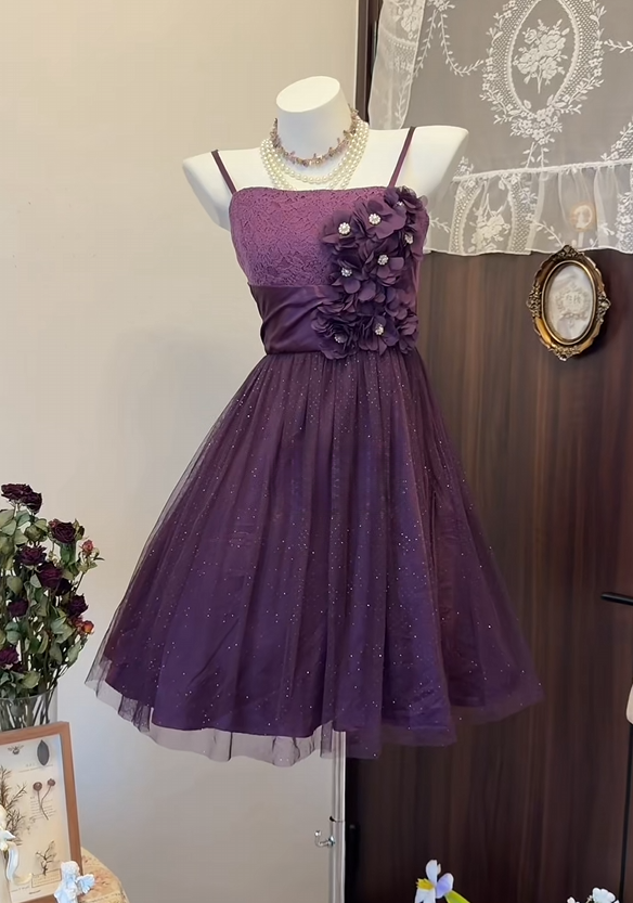 Spaghetti Straps Purple Tulle Homecoming Dress Short Party Dress P2647