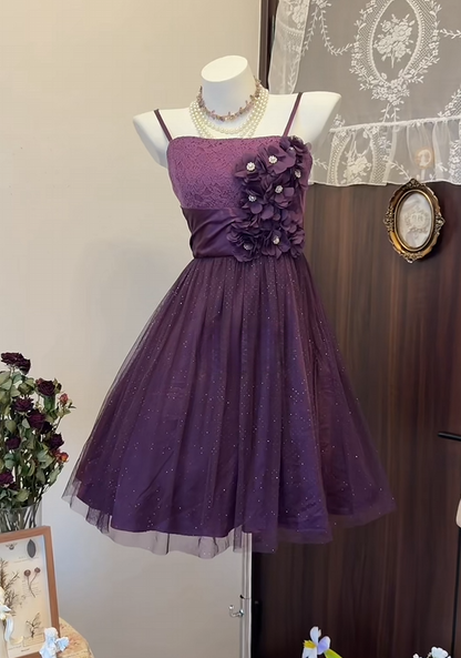 Spaghetti Straps Purple Tulle Homecoming Dress Short Party Dress P2647