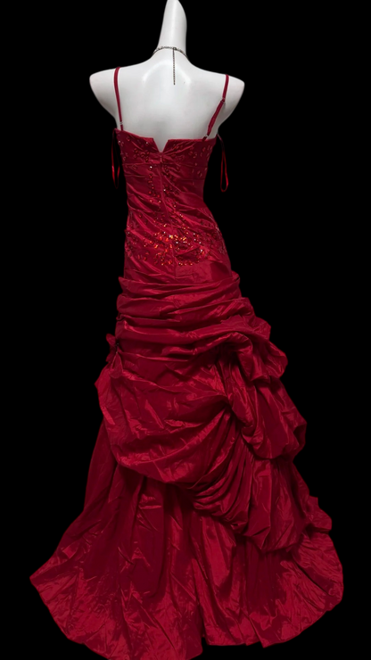 Spaghetti Straps Red Retro Formal Prom Dress Beaded Evening Gowns  P2418