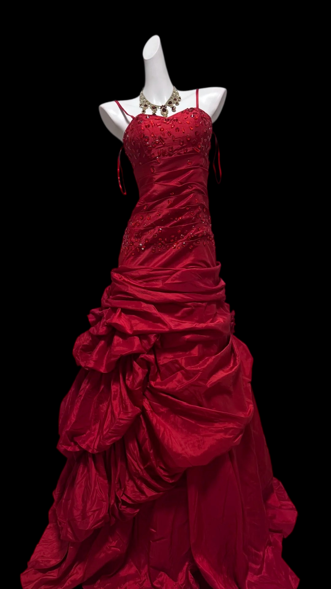 Spaghetti Straps Red Retro Formal Prom Dress Beaded Evening Gowns  P2418