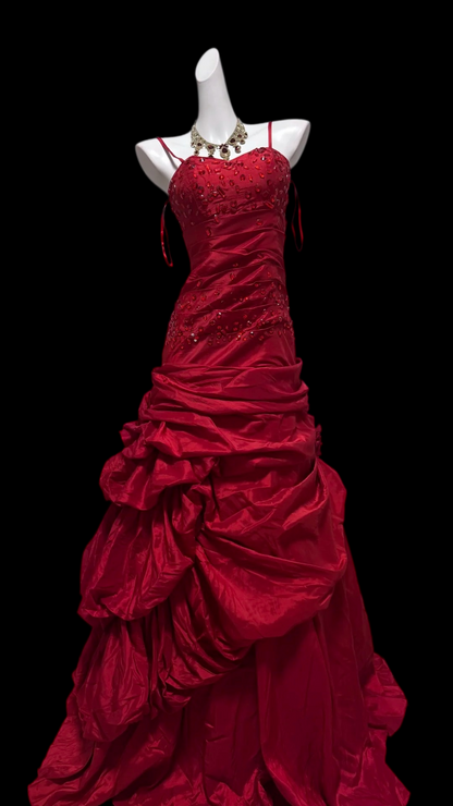 Spaghetti Straps Red Retro Formal Prom Dress Beaded Evening Gowns  P2418