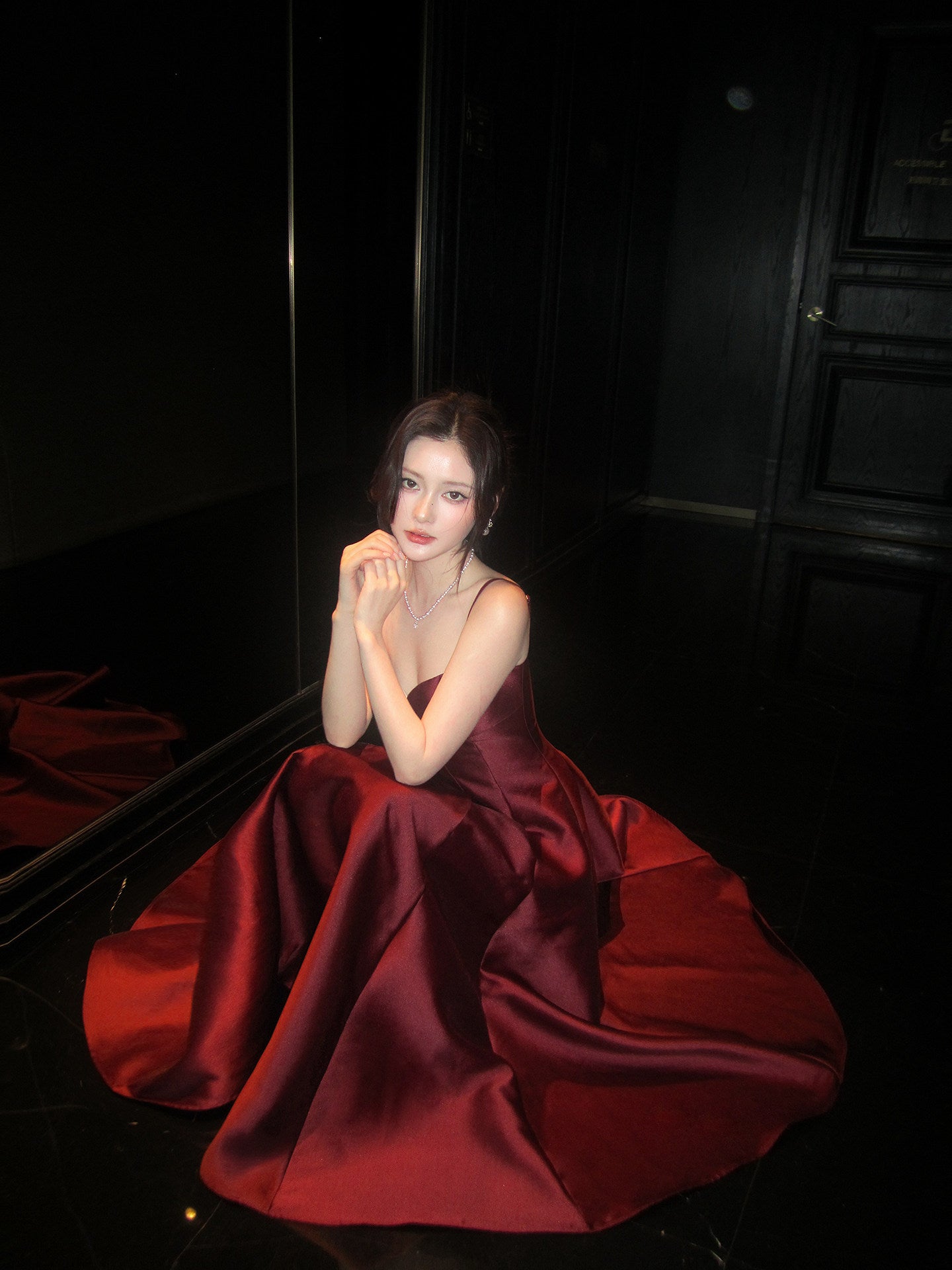Spaghetti Straps Red Satin Dress A Line Evening Dress  P681
