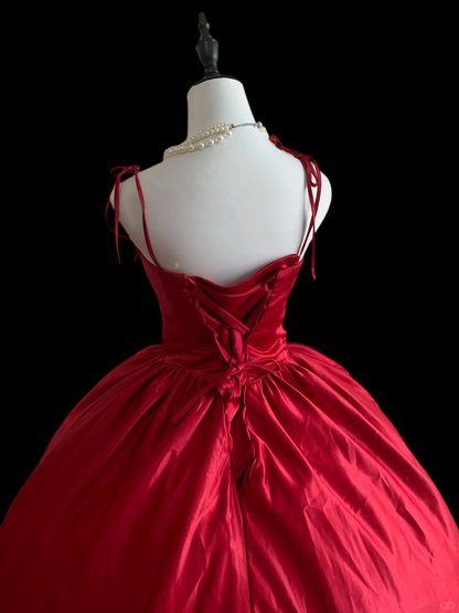 Spaghetti Straps Red Satin Formal Prom Dress A Line Birthday Dress  P2413