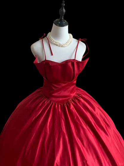 Spaghetti Straps Red Satin Formal Prom Dress A Line Birthday Dress  P2413