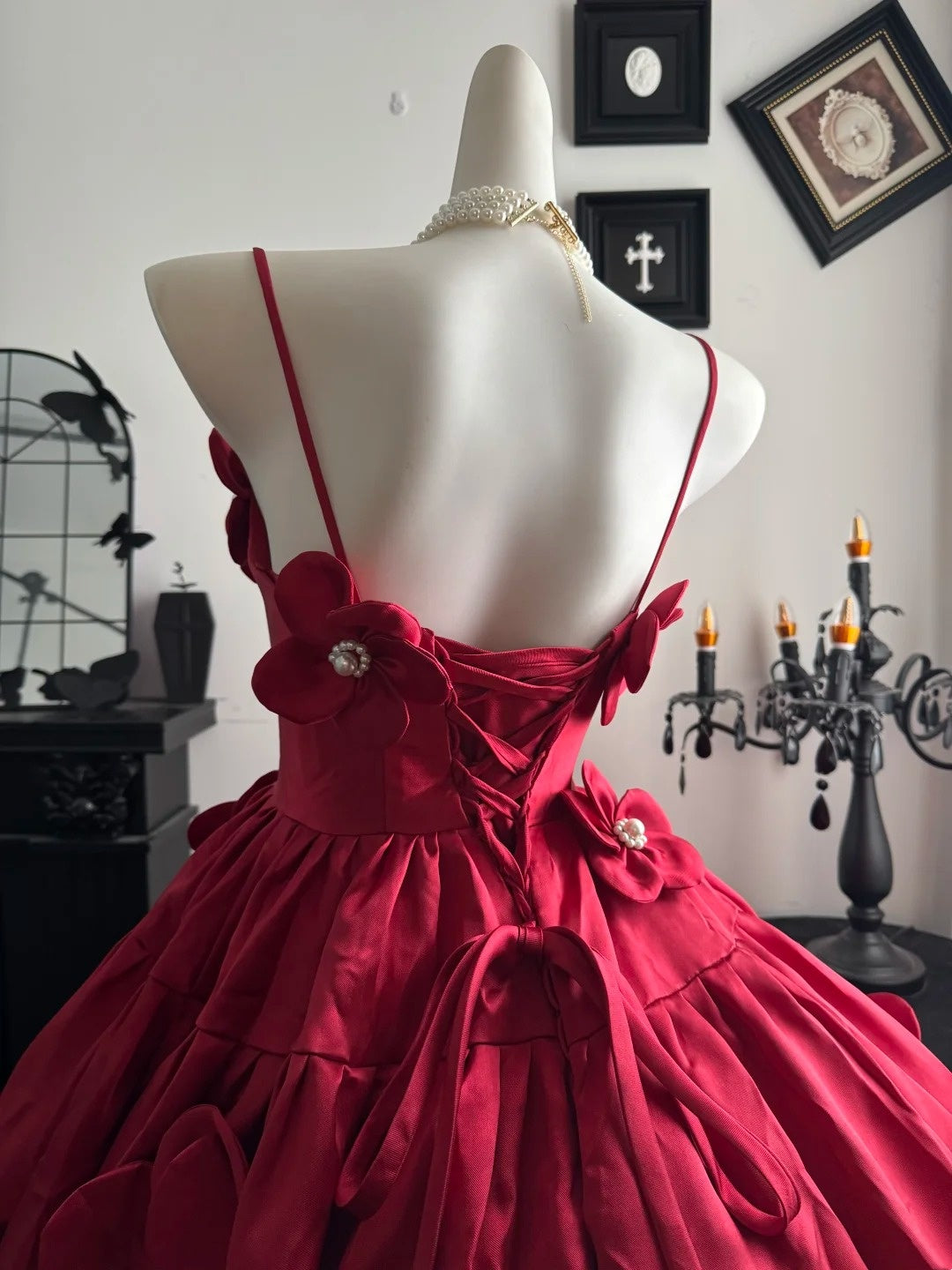 Spaghetti Straps Red Satin Formal Prom Dress Sweet 16 Birthday Dress   P1768