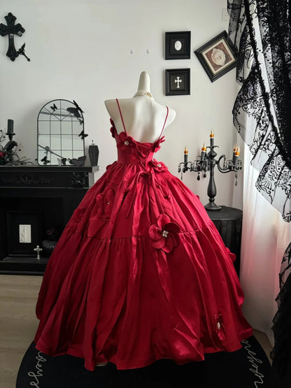 Spaghetti Straps Red Satin Formal Prom Dress Sweet 16 Birthday Dress   P1768