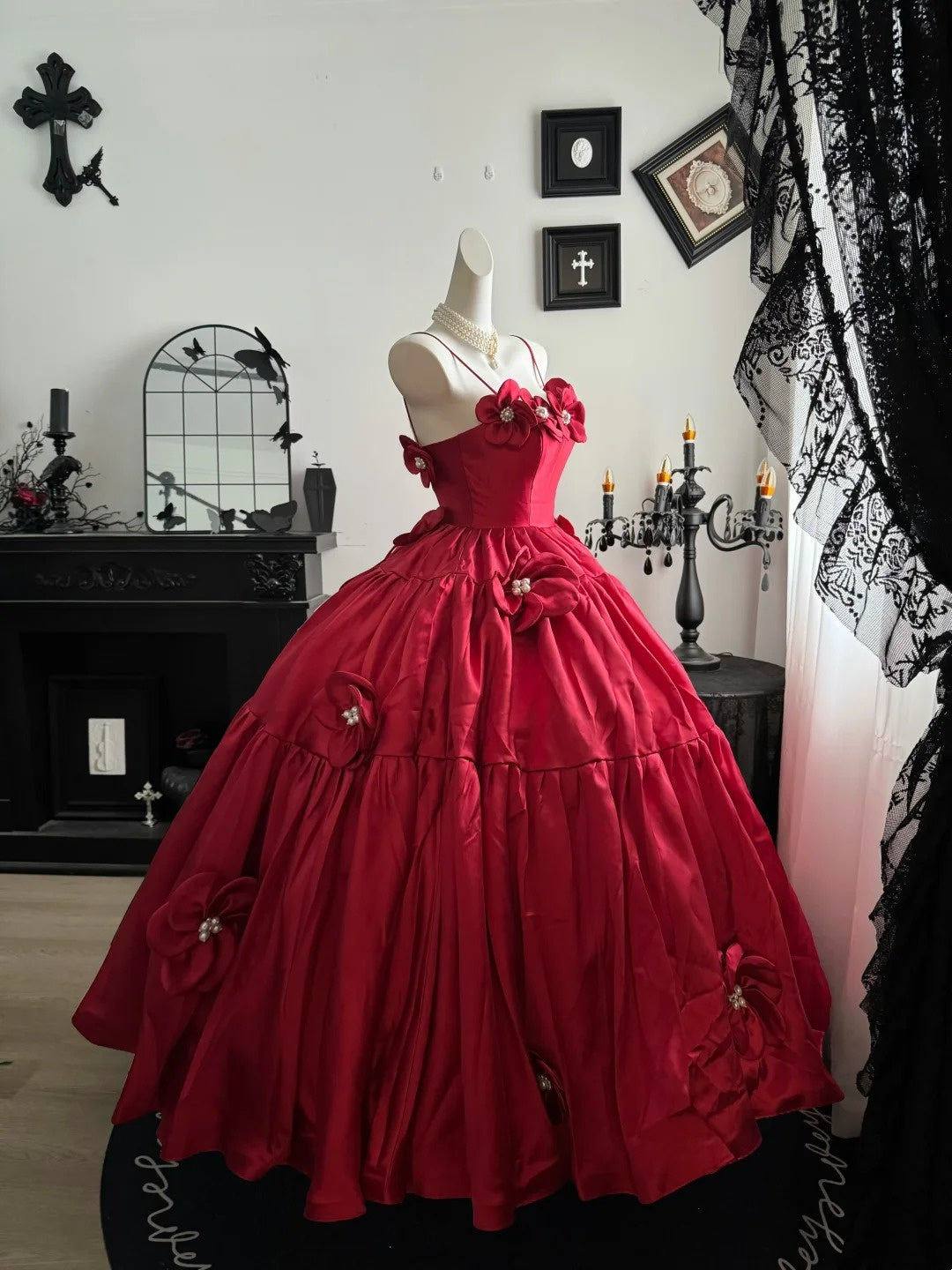 Spaghetti Straps Red Satin Formal Prom Dress Sweet 16 Birthday Dress   P1768