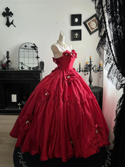 Spaghetti Straps Red Satin Formal Prom Dress Sweet 16 Birthday Dress   P1768