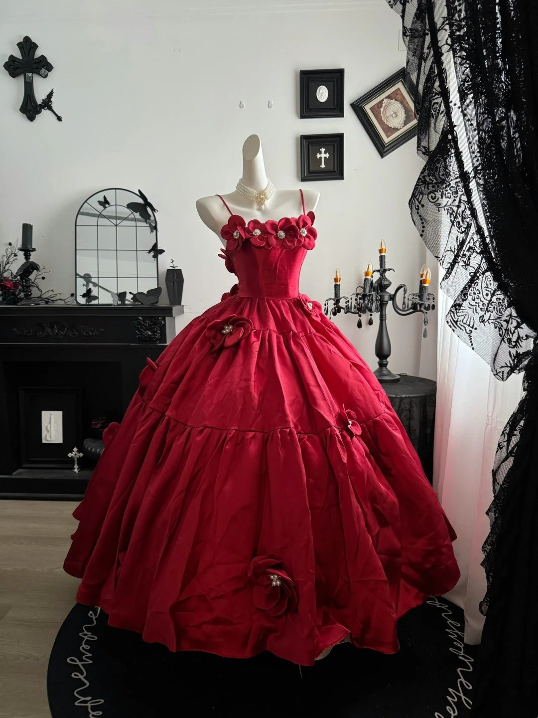 Spaghetti Straps Red Satin Formal Prom Dress Sweet 16 Birthday Dress   P1768