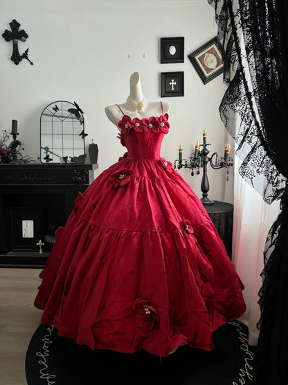 Spaghetti Straps Red Satin Formal Prom Dress Sweet 16 Birthday Dress   P1768