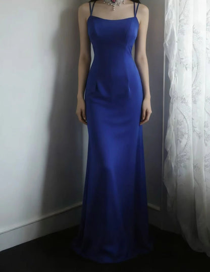 Spaghetti Straps Royal Blue Mermaid Prom Dress Open Back Evening Gown  P2053