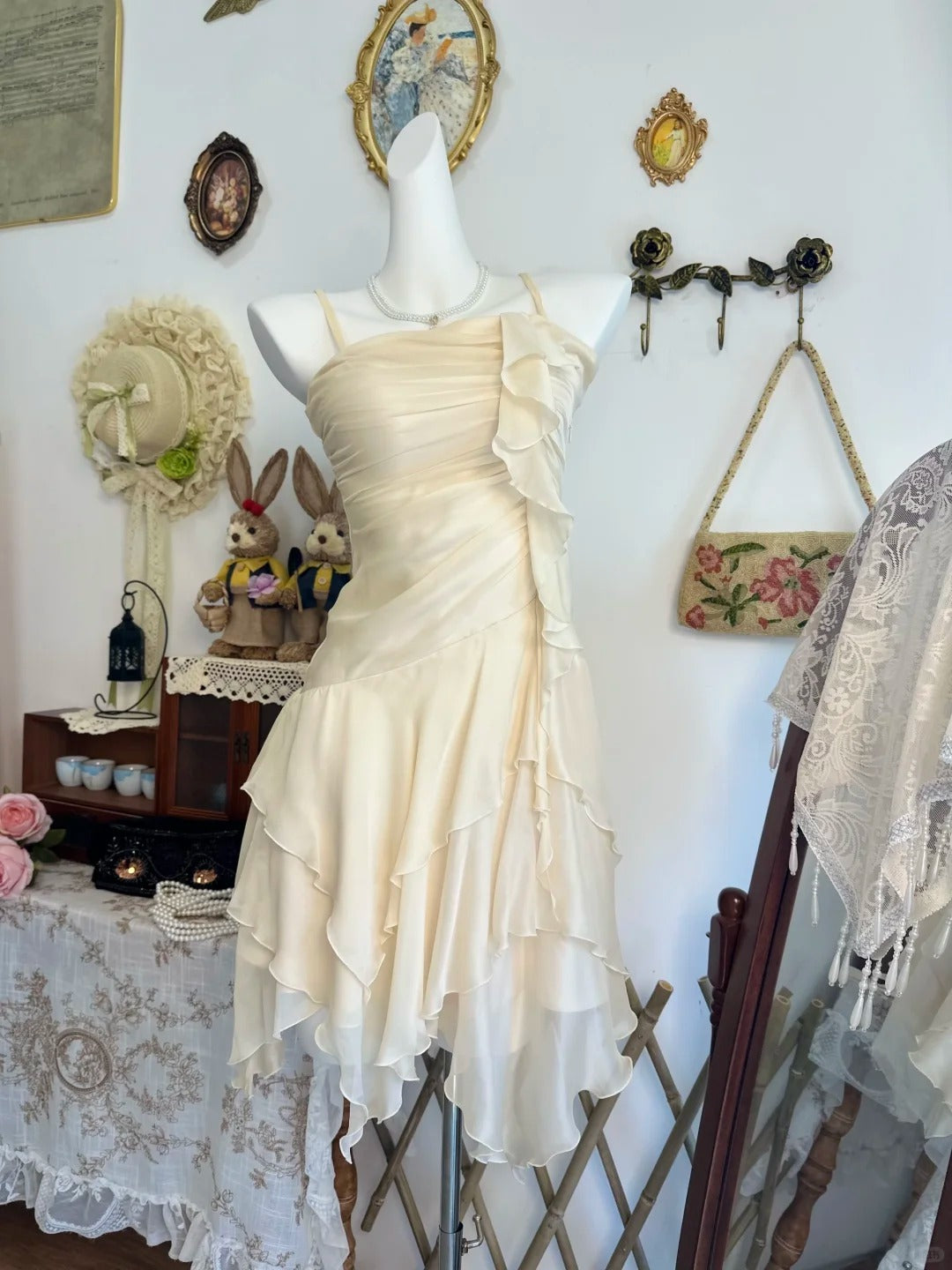 Spaghetti Straps Ruffled Homecoming Dress Retro Birthday Dress   P2133