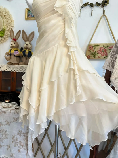 Spaghetti Straps Ruffled Homecoming Dress Retro Birthday Dress   P2133