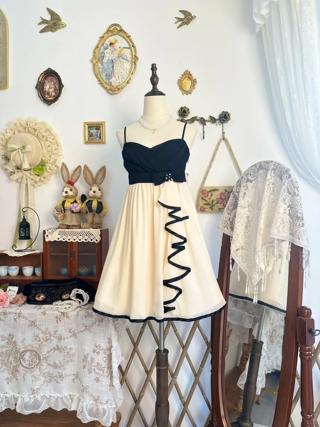 Spaghetti Straps Ruffled Short Birthday Dress Retro Chiffon Dress  P2136