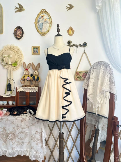 Spaghetti Straps Ruffled Short Birthday Dress Retro Chiffon Dress  P2136