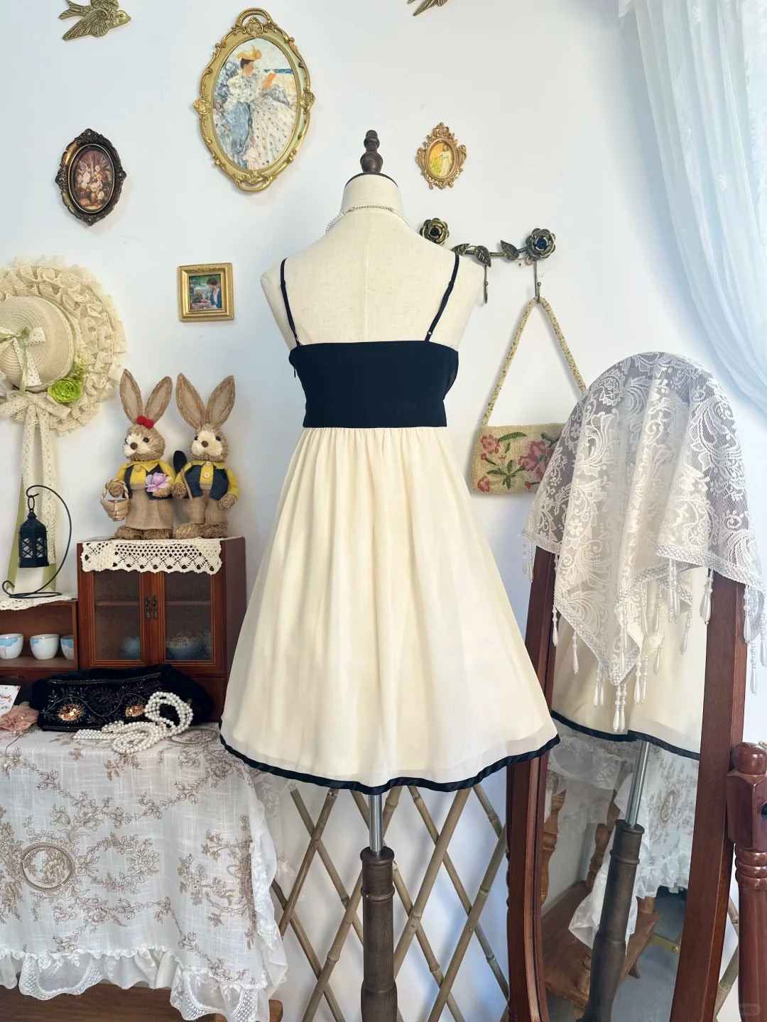Spaghetti Straps Ruffled Short Birthday Dress Retro Chiffon Dress  P2136